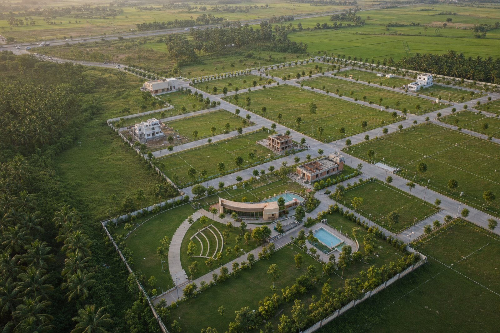 Aerial view of a Samruddhi Avenues community
